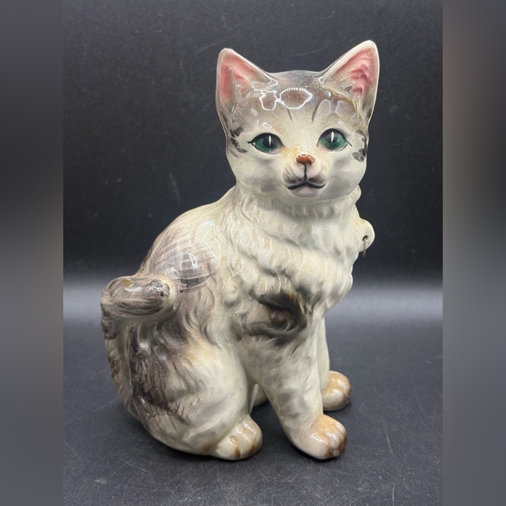 Vintage Hand Painted Ceramic Cat Kitten Kitty Figure Collectible Figurine, Japan